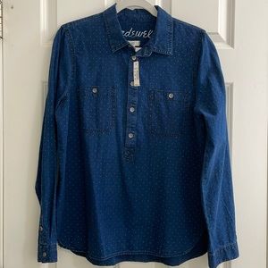 Dark blue chambray with white pin dots popover